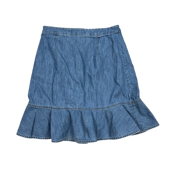 Draper James Blue Faux Wrap Chambray Asymmetrical Ruffle Mini Skirt - Picture 5 of 5